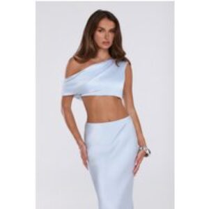 Indulgent Love Off Shoulder Satin Crop Top Blue