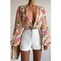 Blooming Wonders Long Sleeve Bodysuit Orange