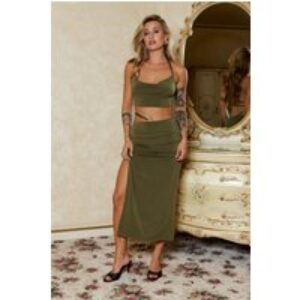 Fashionable Desire Halter Crop Top Khaki