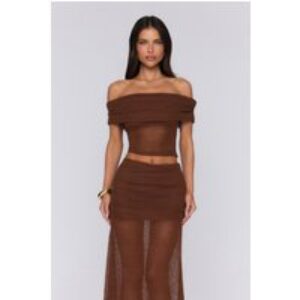 Sun Melt Knit Off Shoulder Top Brown