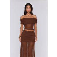 Sun Melt Knit Off Shoulder Top Brown