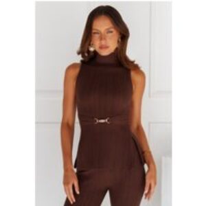 Star Power Ribbed Turtle Neck Top Brown