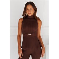 Star Power Ribbed Turtle Neck Top Brown