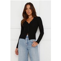 Buttoned Up Ribbed Long Sleeve Top Black