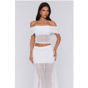 Sun Melt Knit Off Shoulder Top White