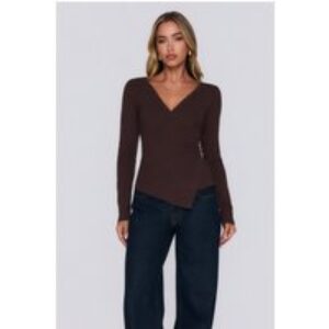 Just Vibing Knit Long Sleeve Top Brown