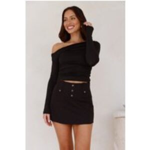 Slinky Feelings Off Shoulder Long Sleeve Top Black