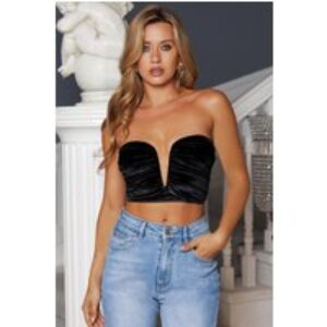 Evening Wear Strapless Velvet Crop Top Black
