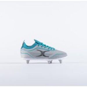 Gilbert Rugby Gilbert Cage Pace 6S Boots – Junior – Size: UK 5.5 | EU 38.5 – Grey/Aqua