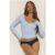 BASE Luxe Rib V Neck Button Long Sleeve Top Blue