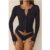 BASE Luxe Rib Button Front Long Sleeve Top Black
