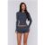 BASE Luxe Rib Scoop Back Long Sleeve Top Navy Grey Stripe