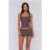 BASE Luxe Rib Thick Strap Tank Top Brown Pink Stripe