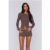 BASE Luxe Rib Button Front Long Sleeve Top Brown Pink Stripe